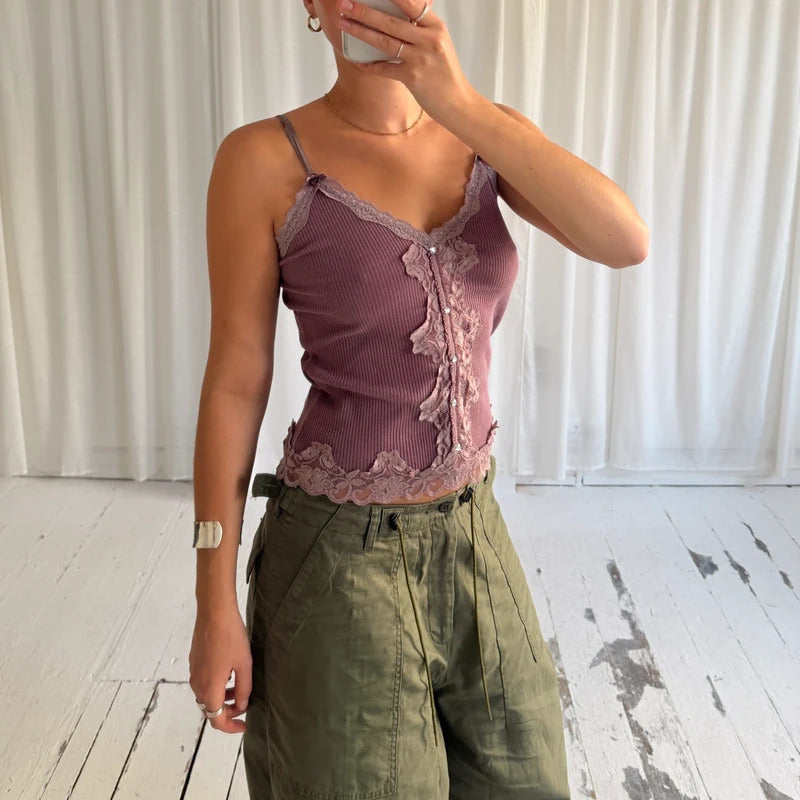 Italian Vintage Purple Lace Cami Top