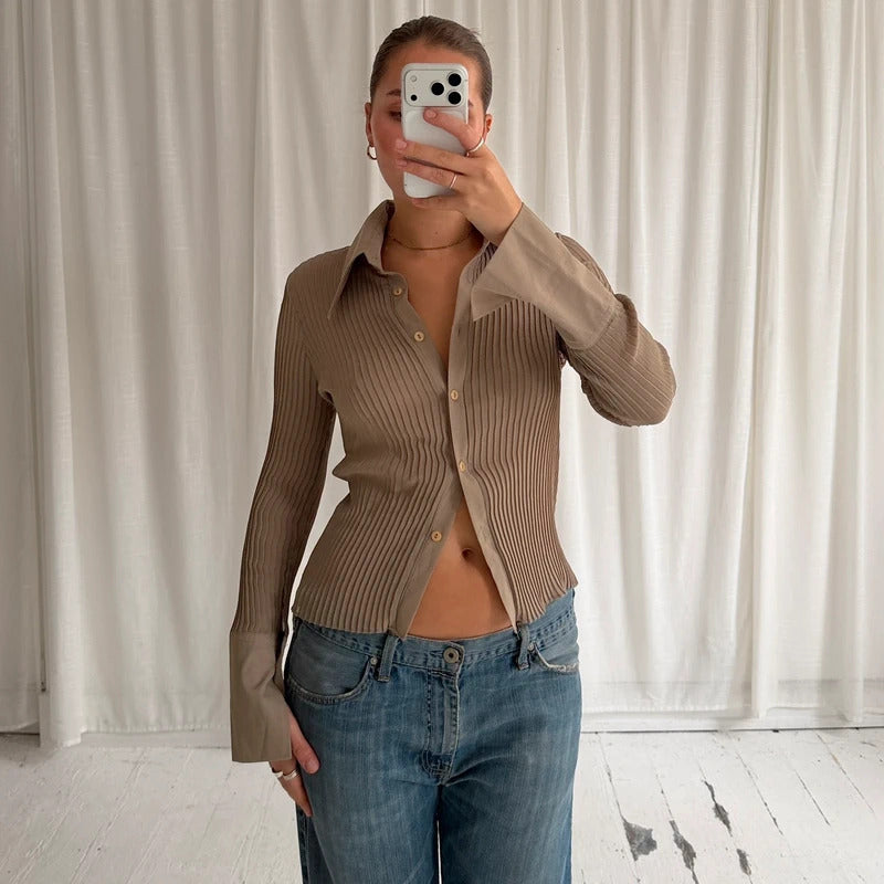 Italian Vintage Khaki Beige Pleated Shirt