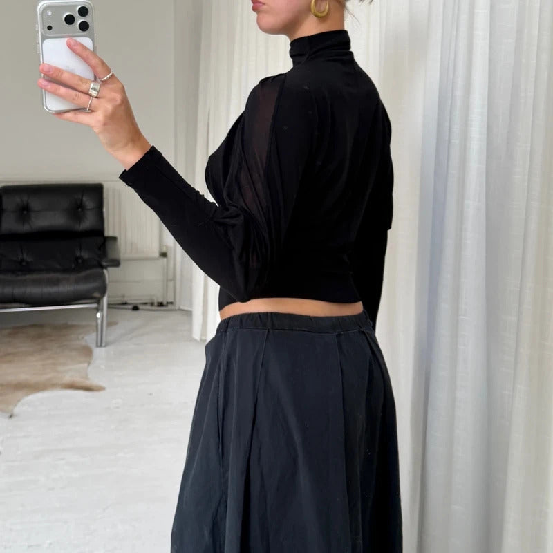 1990s Minimal Batwing High Neck Top
