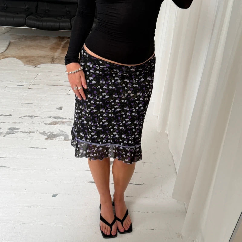 Ditsy Floral Mesh Midi Skirt