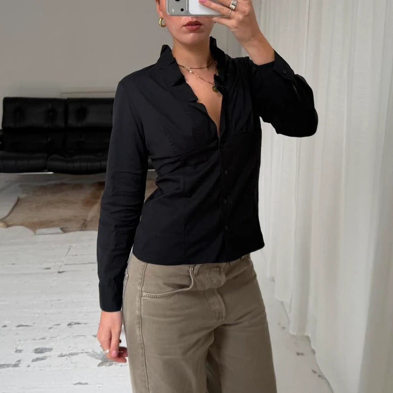 Black Tailored Ruffle Shirt