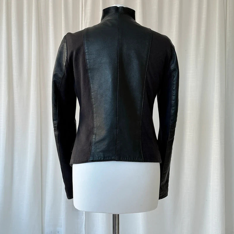 Italian Vintage Black Ruched Leather Jacket