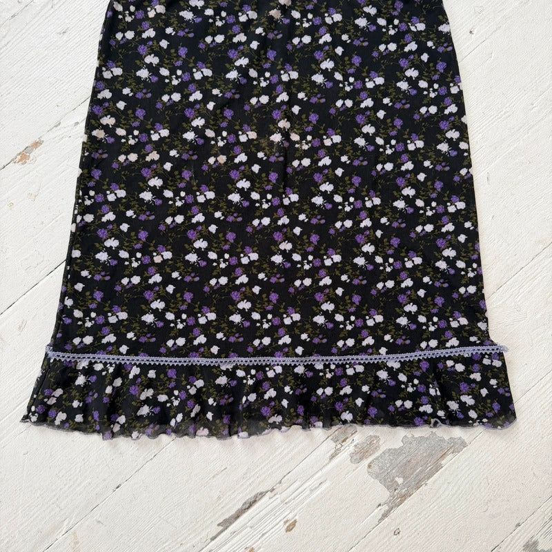 Ditsy Floral Mesh Midi Skirt