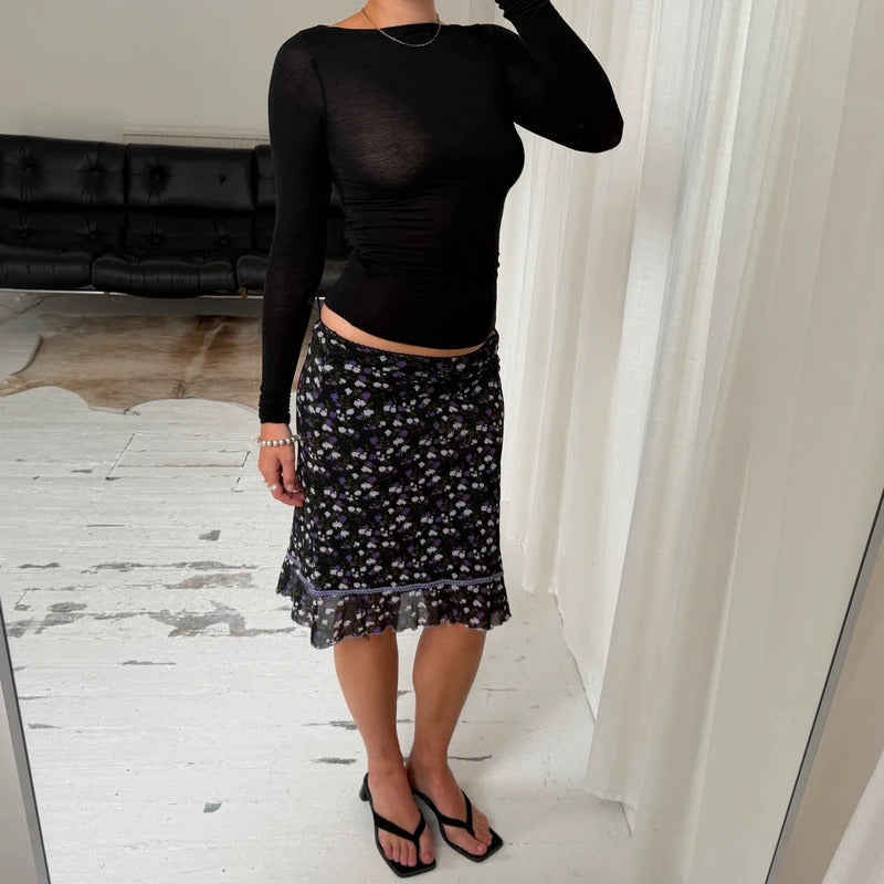Ditsy Floral Mesh Midi Skirt