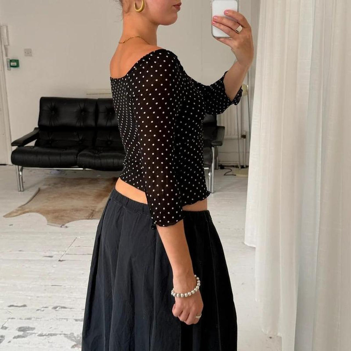 Luisa Spagnoli Polka Dot Mesh Top
