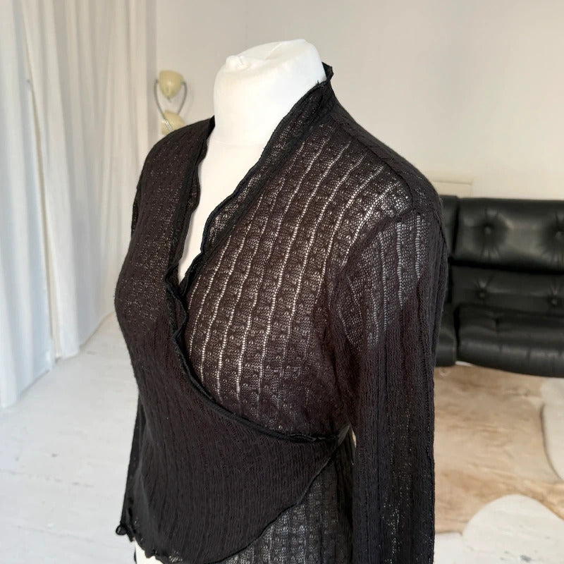 Italian Vintage Pointelle Knit Wrap Top