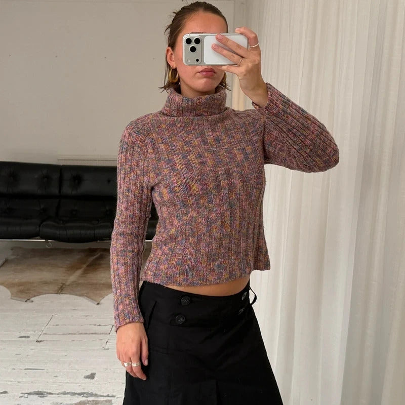 Multicolour Space Dye Wool Rollneck Jumper