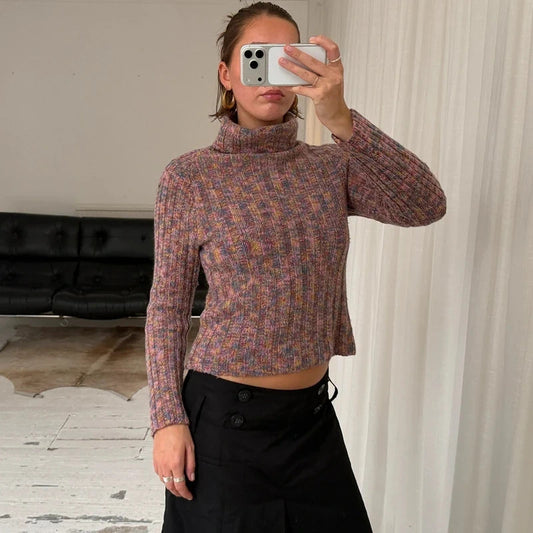 Multicolour Space Dye Wool Rollneck Jumper