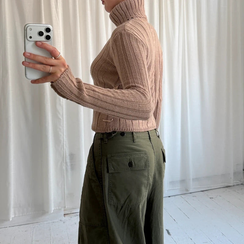 Vintage Italian Wool Cable Knit Roll Neck Jumper