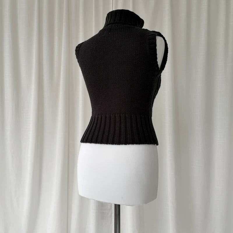 Black Cable Knit Sleeveless Rollneck