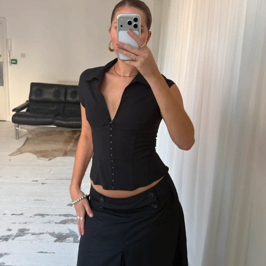 2000s Black Hook & Eye Corset Shirt