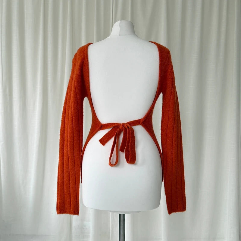Orange Mohair Backless Knit Jumper