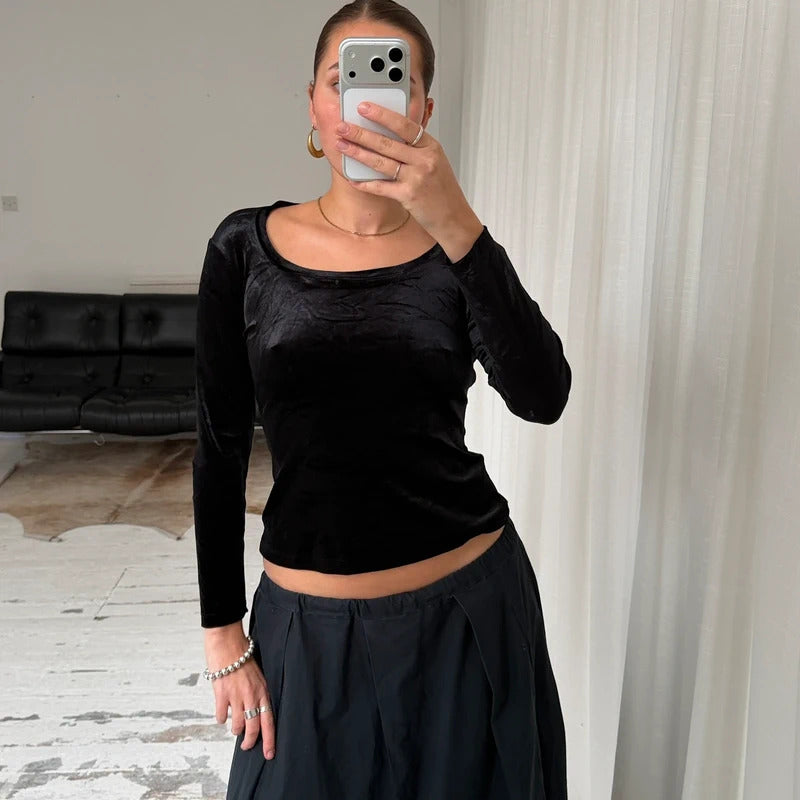 Italian Vintage Black Velvet Top