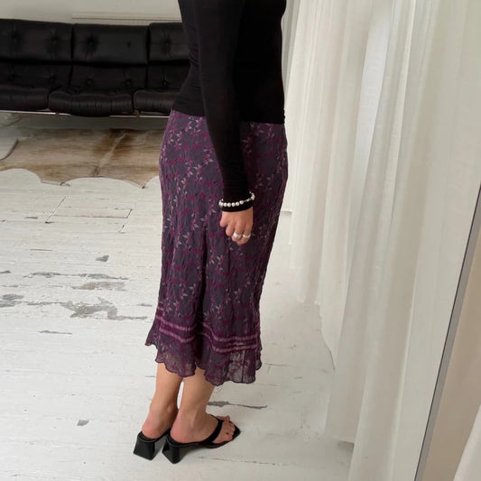 Purple Floral Wool Midi Skirt