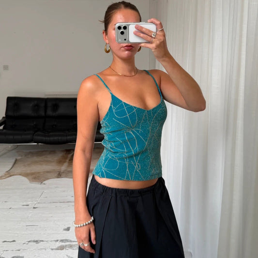 2000's Turquoise Strappy Backless Top