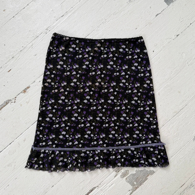 Ditsy Floral Mesh Midi Skirt