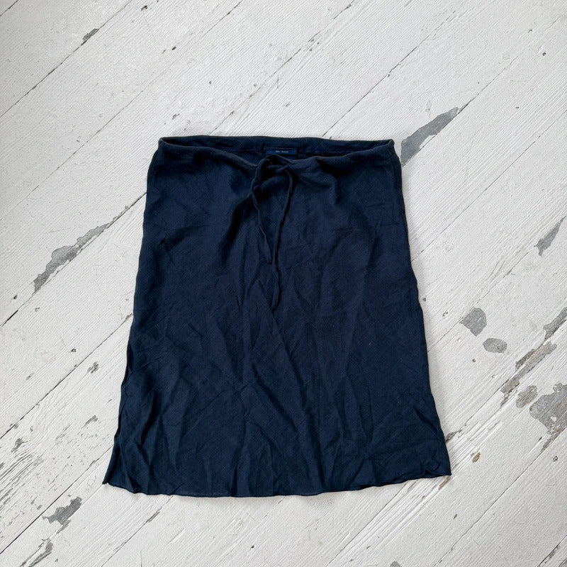 Navy Linen Midi Skirt