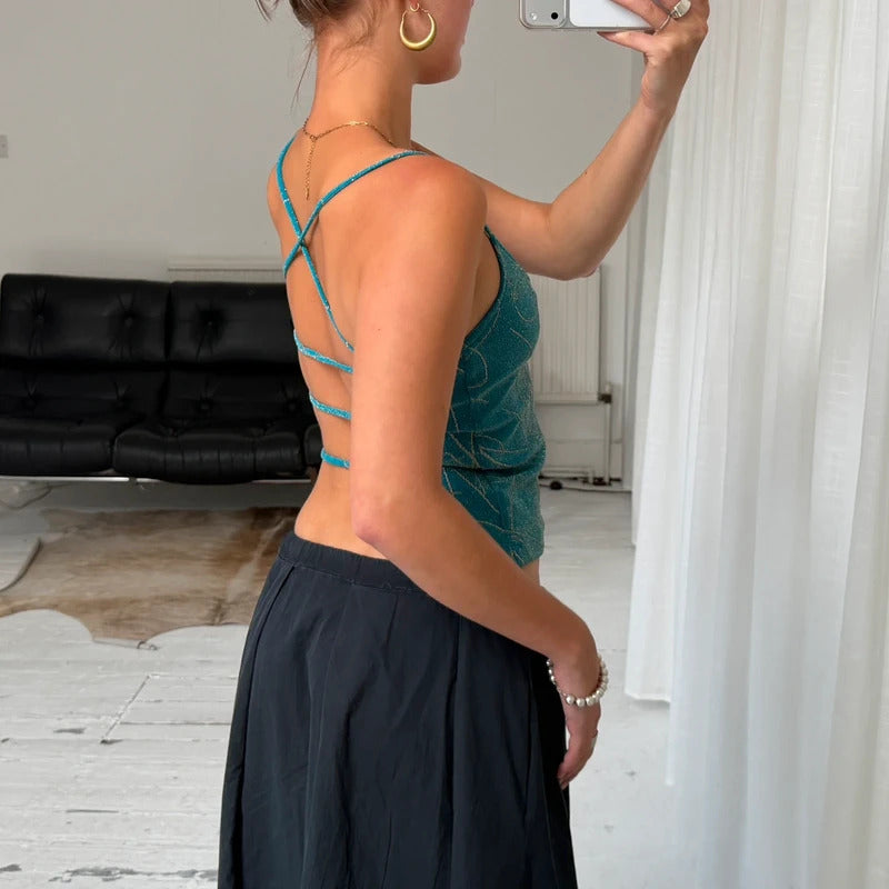 2000's Turquoise Strappy Backless Top
