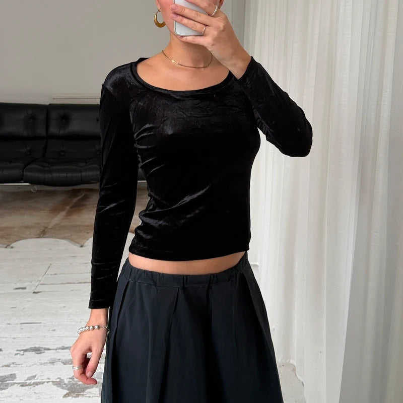 Italian Vintage Black Velvet Top