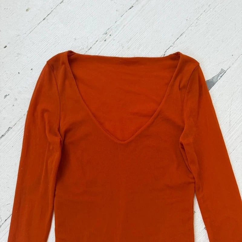 90s Orange Micro Mesh Long Sleeve Top
