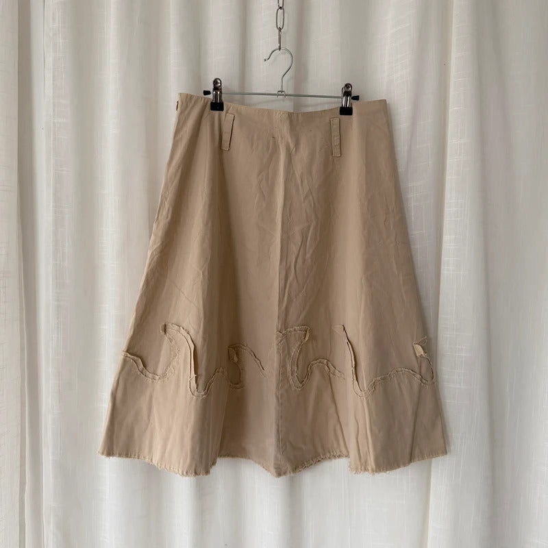 Beige Raw Edge Midi Skirt