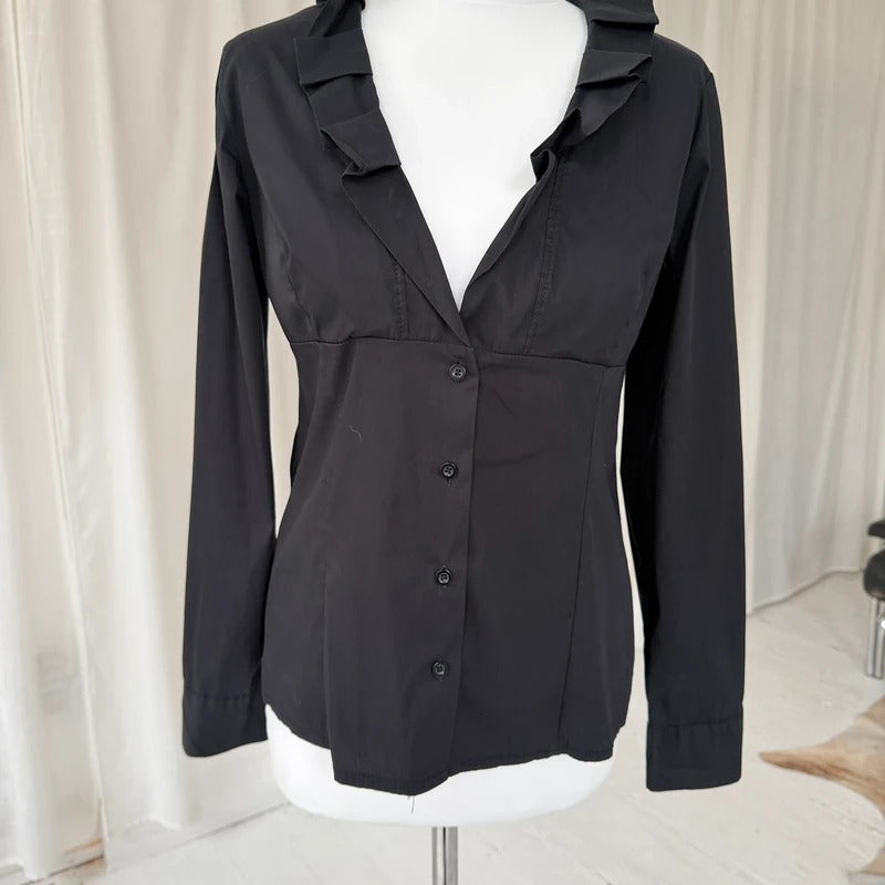 Black Tailored Ruffle Shirt