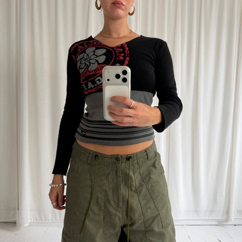00s Graphic Print Long Sleeve Top