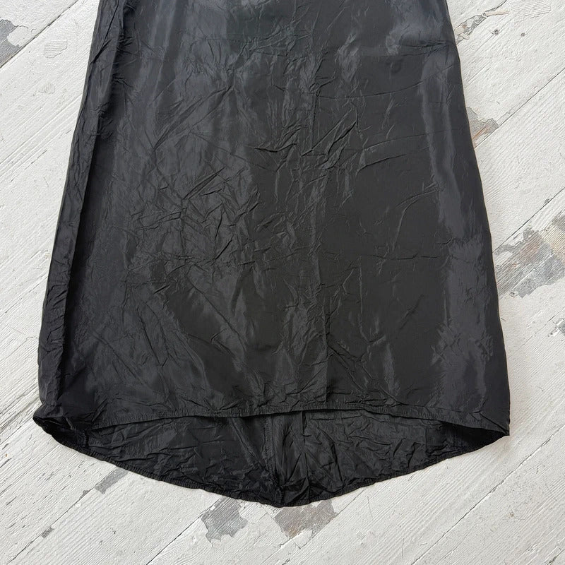 90s Black Nylon Maxi Skirt