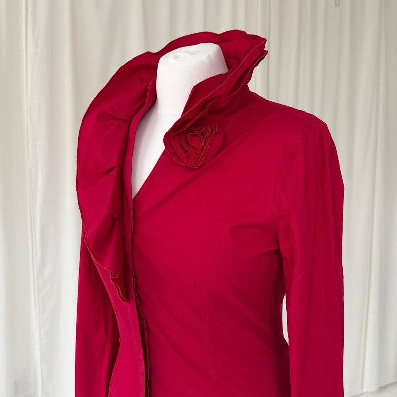 Red Nara Camicie Ruffle Collar Shirt