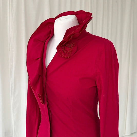 Red Nara Camicie Ruffle Collar Shirt