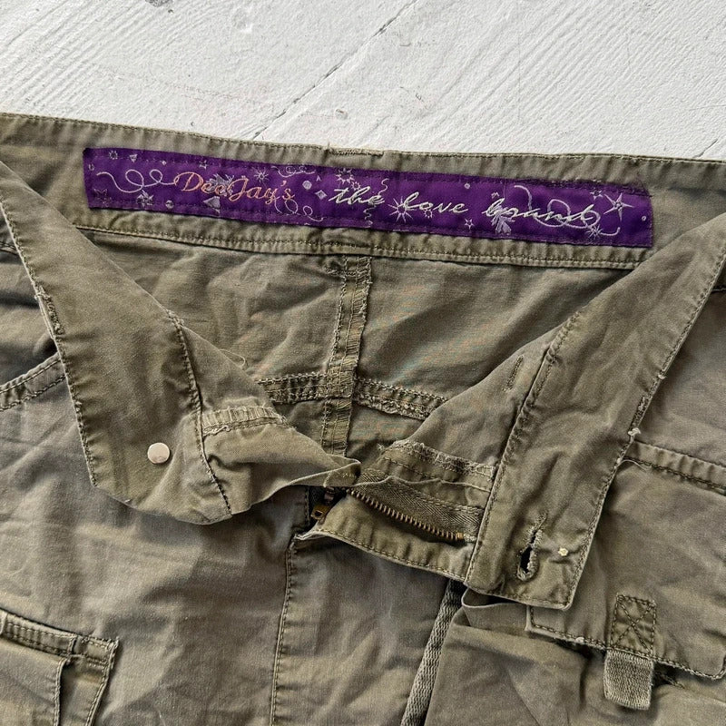 2000s Khaki Cargo Utility Mini Skirt
