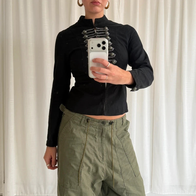 2000s Black Military Hook & Eye Jacket