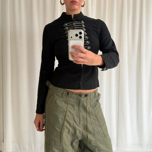 2000s Black Military Hook & Eye Jacket