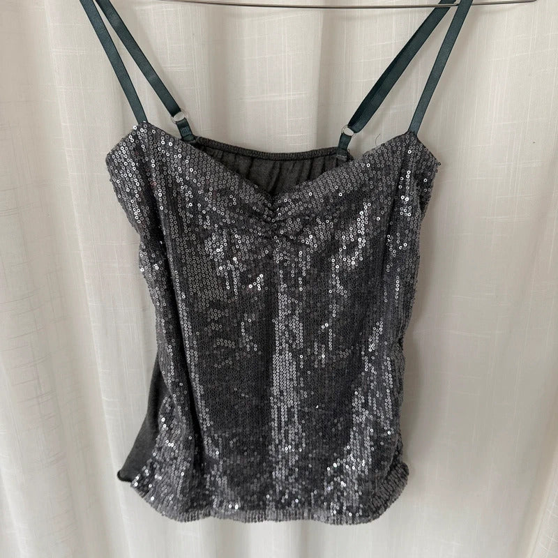Silver Sequin Corset Cami Top
