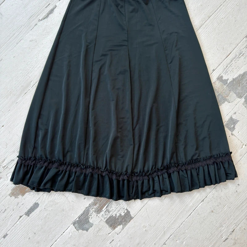 Italian Vintage Black Ruffle Midi Skirt