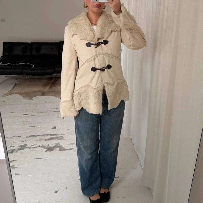 2000s Cream Faux Suede & Faux Fur Coat
