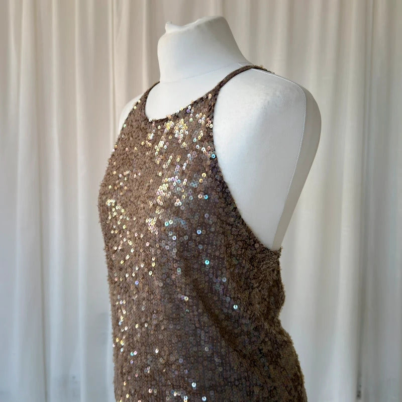 Sequin Cross Back Halter Top