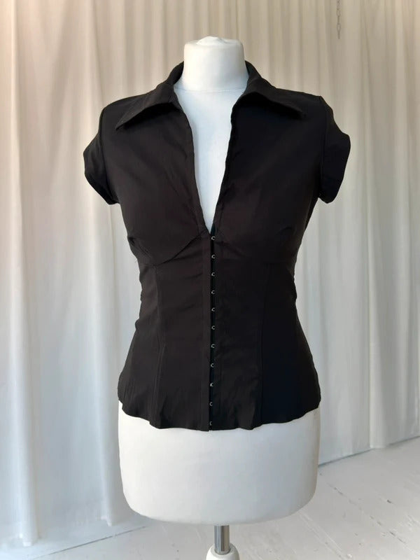 2000s Black Hook & Eye Corset Shirt