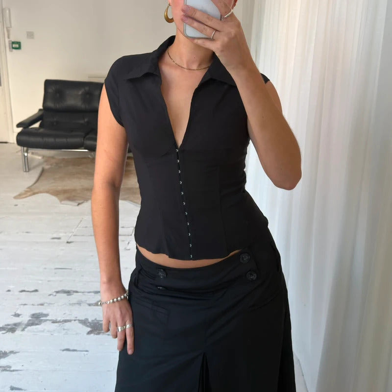 2000s Black Hook & Eye Corset Shirt