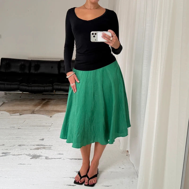 Green Silk Midi Skirt