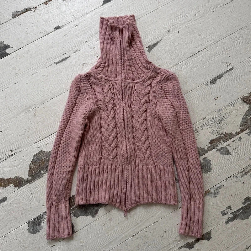 Pink Cable Knit Double Zip Jumper
