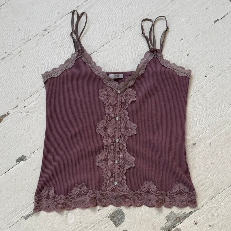Italian Vintage Purple Lace Cami Top