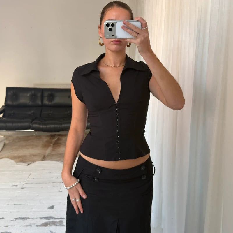 2000s Black Hook & Eye Corset Shirt