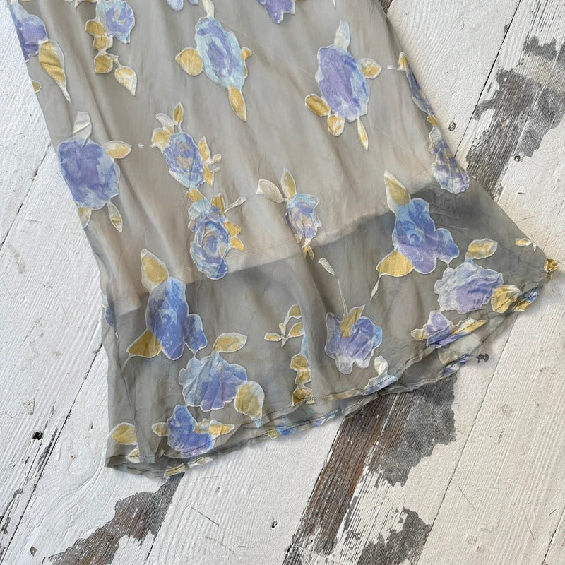 Italian Vintage Silk Devoré Floral Midi Skirt