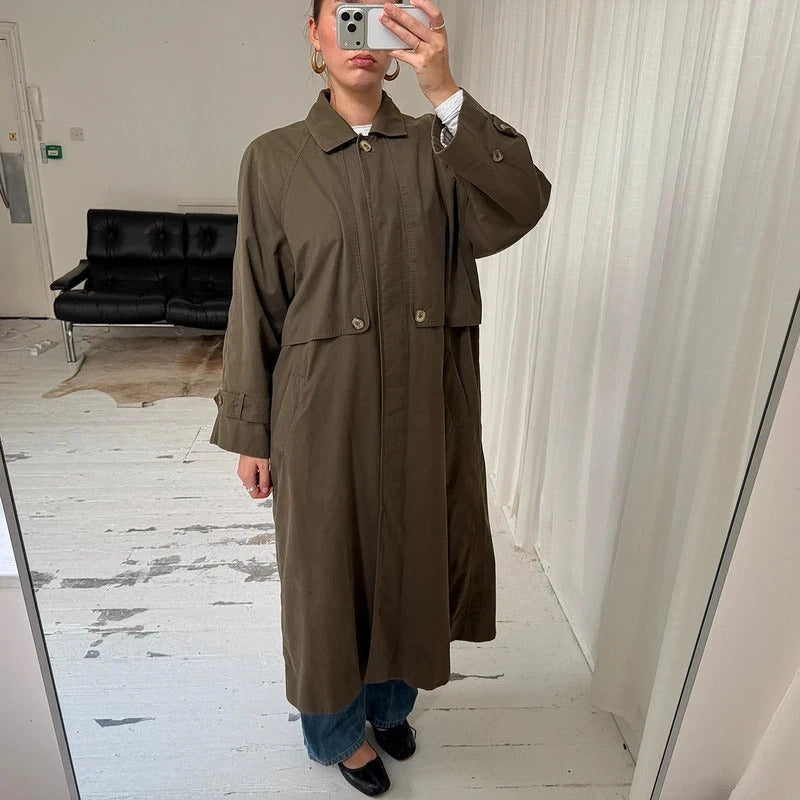 90s Jaeger Khaki Brown Cotton Trench Coat