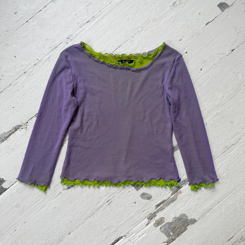 2000s Layered Micro Mesh Lettuce Hem Top