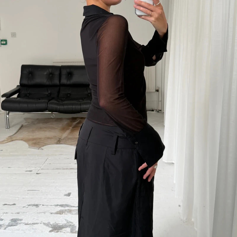 90s Black Sheer Mesh Shirt