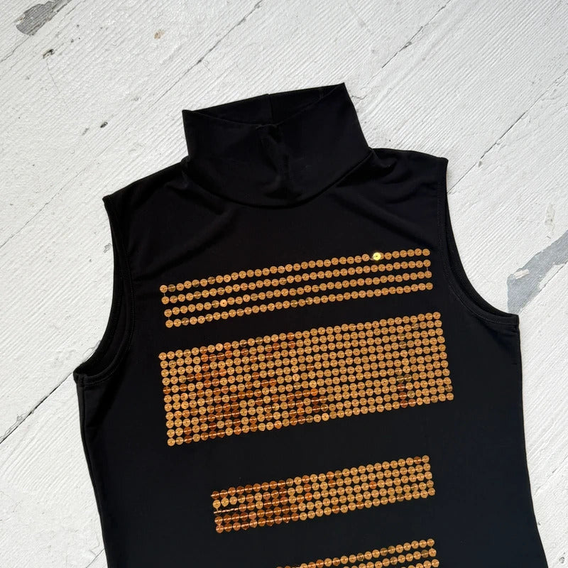 2000's Gold Sequin High Neck Top