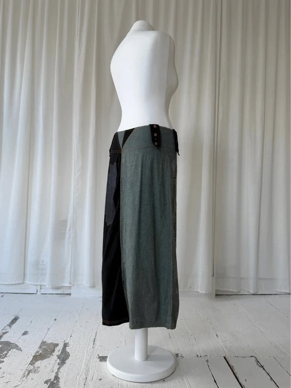 00s Graphic Patchwork Denim Maxi Skirt