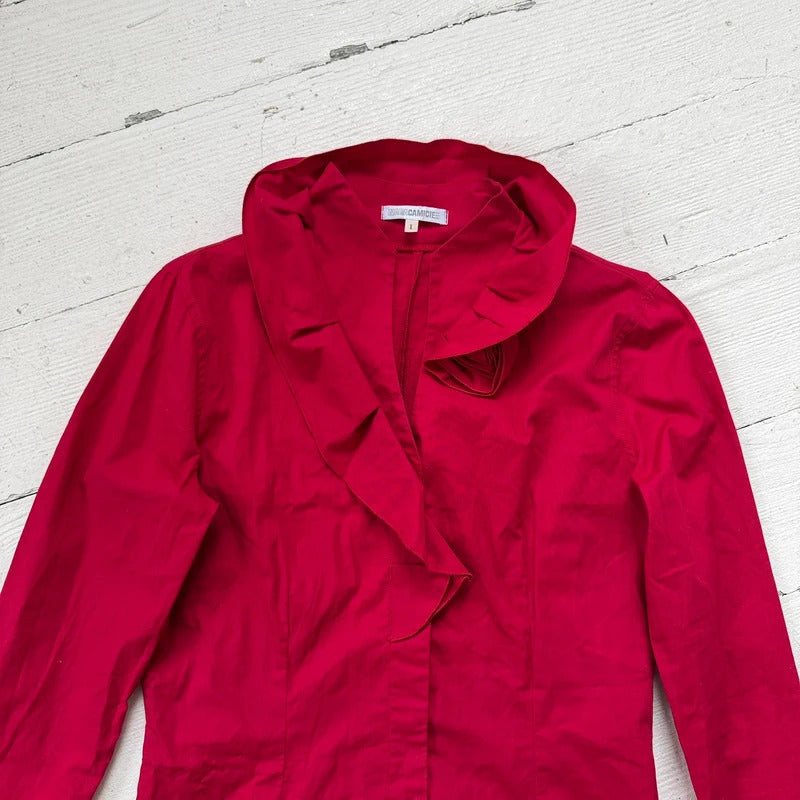 Red Nara Camicie Ruffle Collar Shirt